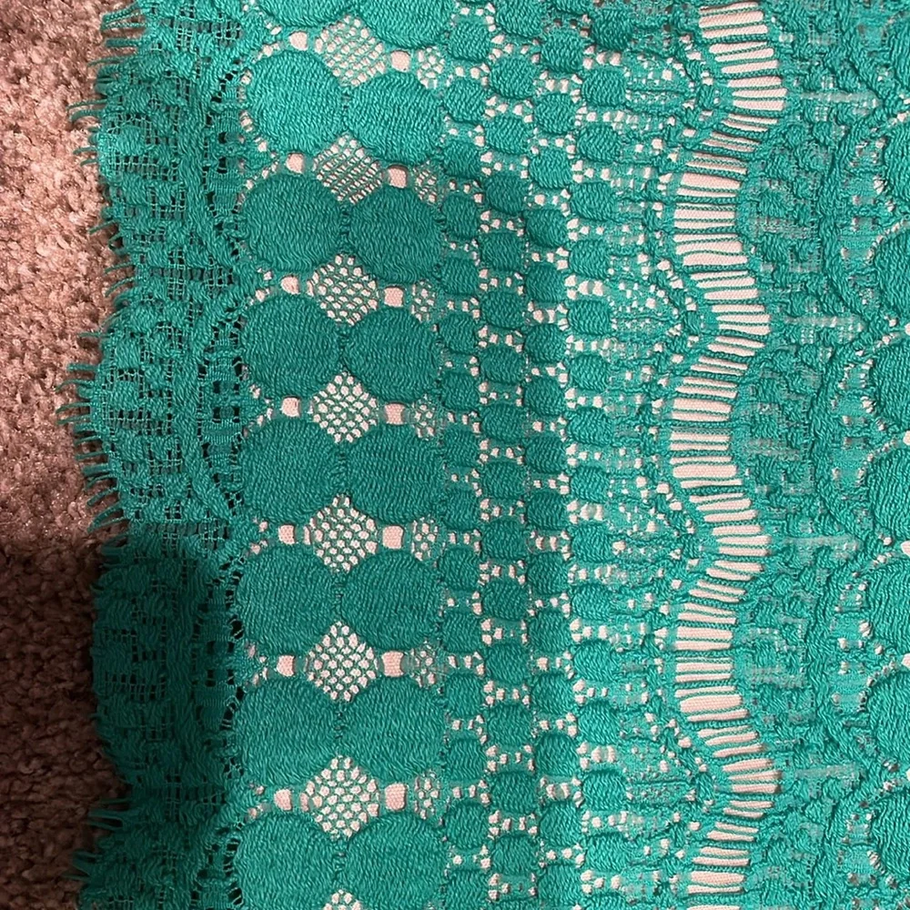 green lace overlay shift dress 3/4 sleeves 6P - Picture 4 of 5